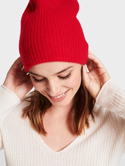 Shop White + Warren Cashmere Plush Rib Beanie In Fire Red