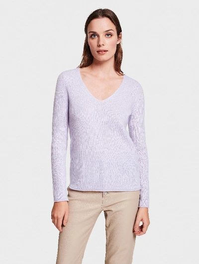 Shop White + Warren Cashmere Slim Ribbed V Neck Sweater In Silver Lilac Heather