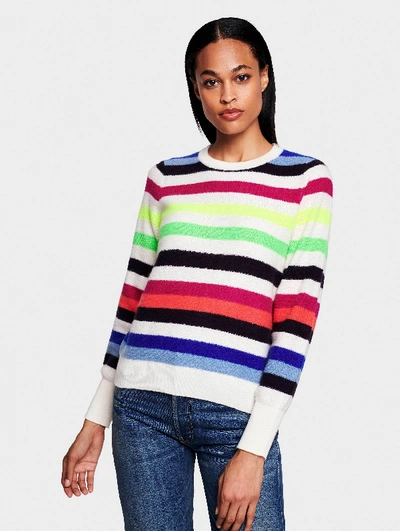 Shop White + Warren Cashmere Bold Stripe Sweatshirt In Neon Combo