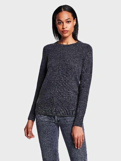 Shop White + Warren Essential Cashmere Crystal Crewneck Top In Charcoal Heather With Tonal Crystal