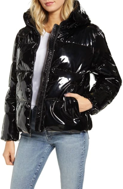 Shop Kendall + Kylie Shiny Vinyl Puffer Coat In Black