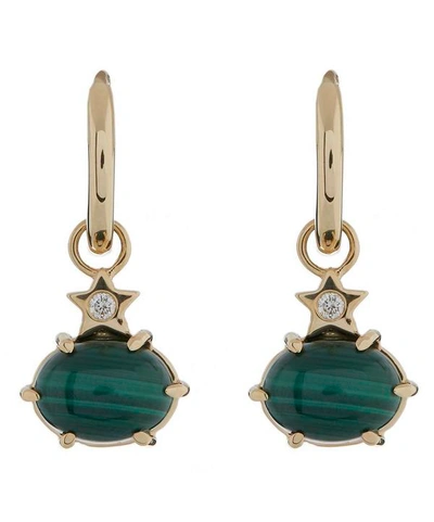 Shop Andrea Fohrman Gold Mini Cosmo Malachite And Diamond Hoop Earrings