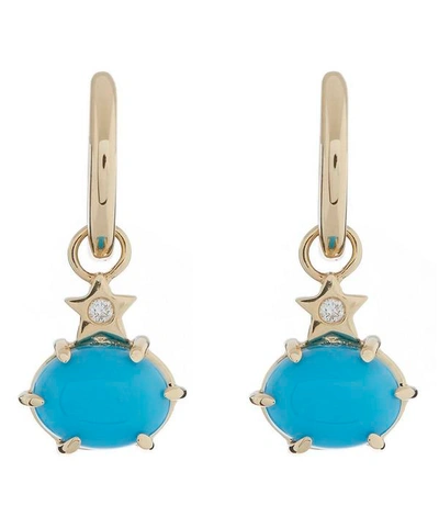 Shop Andrea Fohrman Gold Mini Cosmo Turquoise And Diamond Hoop Earrings