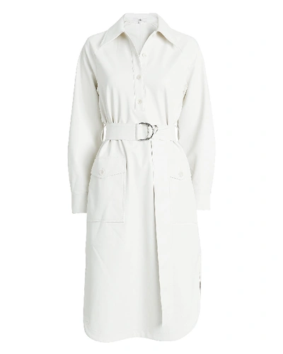Shop Tibi Faux Leather Belted Shirt Dress In White