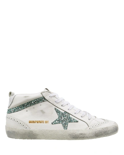 Shop Golden Goose Mid Star Glitter Sneakers In White
