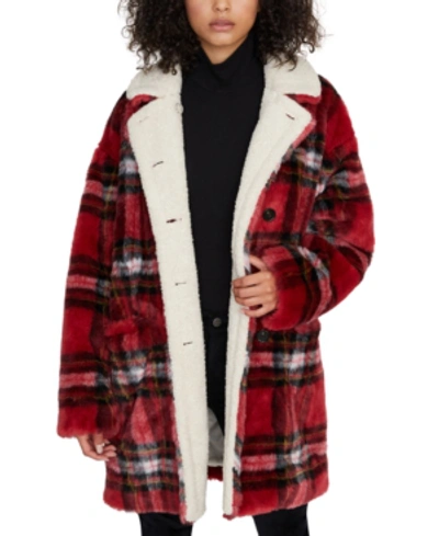 Shop Sanctuary Sierra Plaid Faux-fur Coat In Red