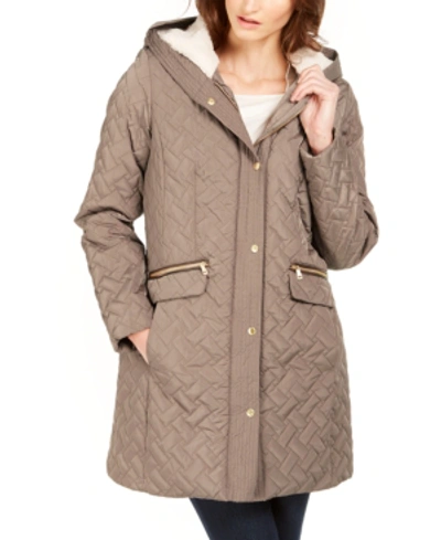 Shop Cole Haan Hooded Fleece-lined Quilted Jacket In Cashew