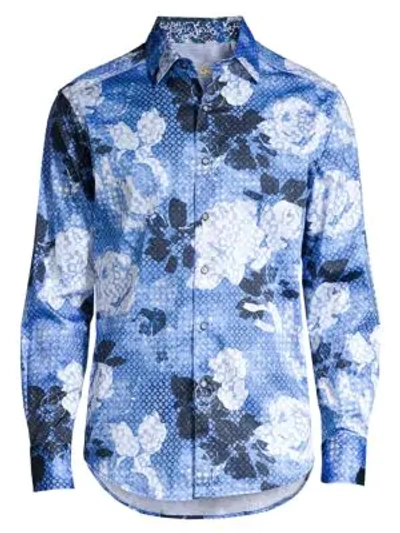 Shop Robert Graham Classic-fit Geometric Rose-print Shirt In Blue