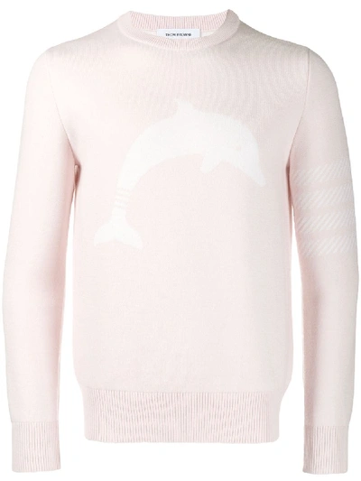 Shop Thom Browne Dolphin Intarsia Knit Sweater In Pink