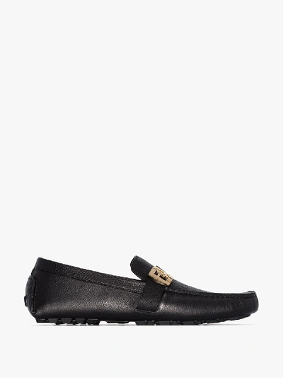 Shop Fendi Black Ff Buckle Leather Driving Loafers