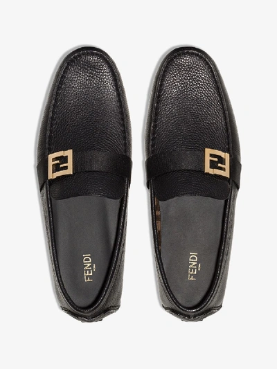 Shop Fendi Black Ff Buckle Leather Driving Loafers
