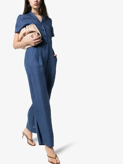 Shop Lvir Wide Leg Linen Jumpsuit In Blue