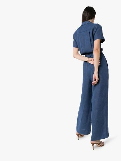 Shop Lvir Wide Leg Linen Jumpsuit In Blue