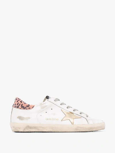 Shop Golden Goose White Superstar Leopard Print Sneakers