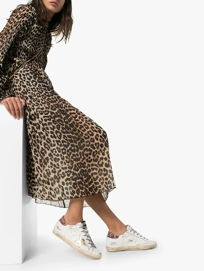 Shop Golden Goose White Superstar Leopard Print Sneakers