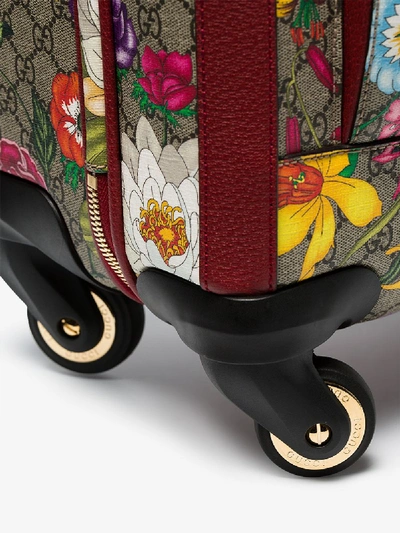 Shop Gucci Multicoloured Ophidia Flora Wheel Suitcase In Red