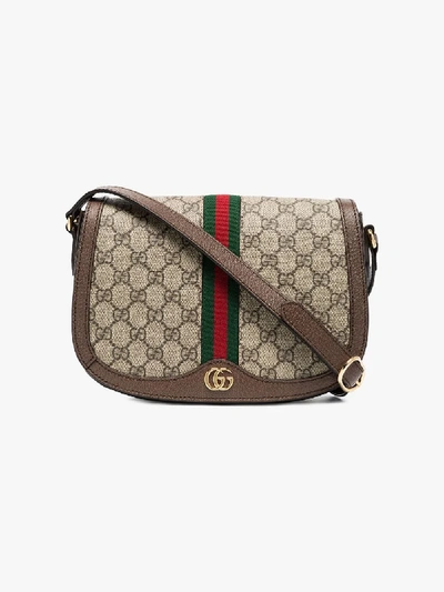 Shop Gucci Brown Ophidia Leather Saddle Bag