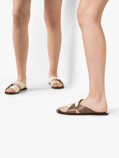 Shop Atp Atelier Brown And White Allai Leather Sandals