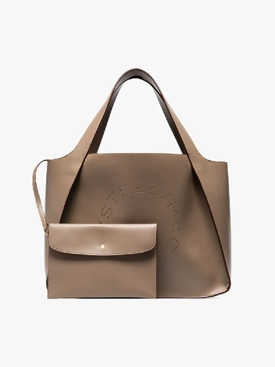 Shop Stella Mccartney Brown Perforated Logo Tote Bag