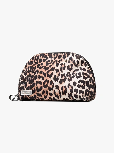 Shop Ganni Brown And Black Leopard Print Pouch