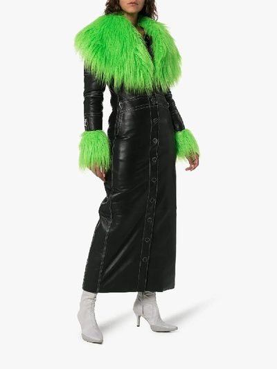 Shop Marine Serre Faux Fur Collar Maxi Coat In Black