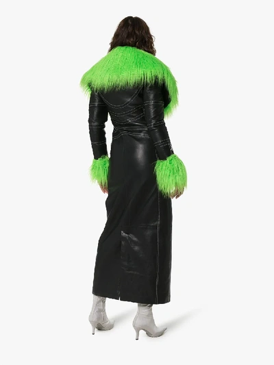 Shop Marine Serre Faux Fur Collar Maxi Coat In Black