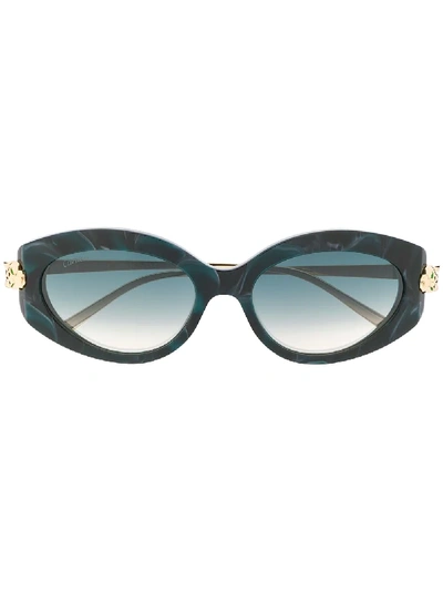 Shop Cartier Panthère De  Oval-frame Sunglasses In Blue