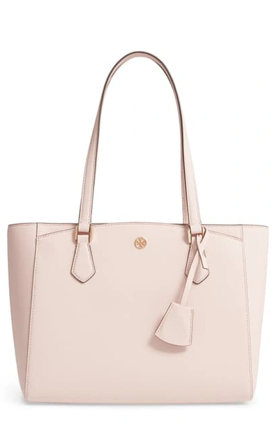 Shop Tory Burch Small Robinson Saffiano Leather Tote In Shell Pink