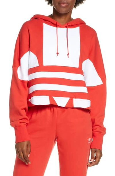Shop Adidas Originals Big Trefoil Crop Hoodie In Red/ White