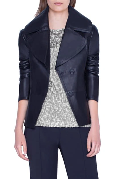 Shop Akris Exaggerated Lapels Leather Jacket In Black