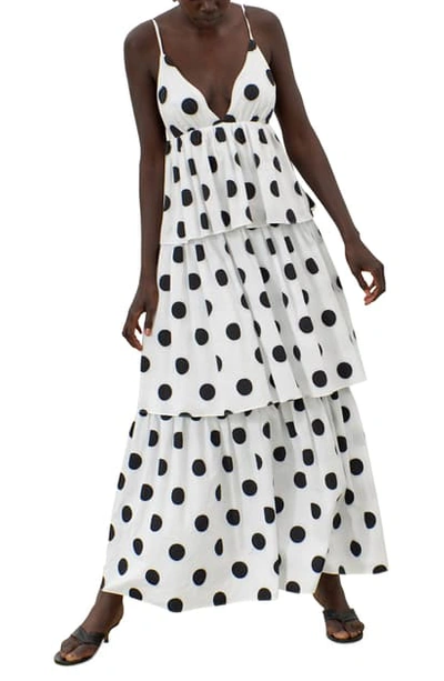 Shop Mara Hoffman Bari Sleeveless Tiered Ruffle Organic Cotton Dress In Wht Blk