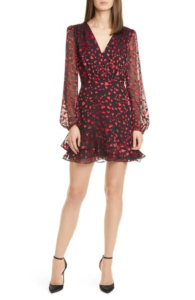 Shop Saloni Alya Heart Jacquard Long Sleeve Silk Blend Minidress In 790-hearts