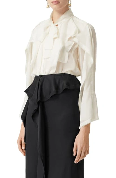 Shop Burberry Alisha Tie Neck Silk Chiffon Blouse In Ivory