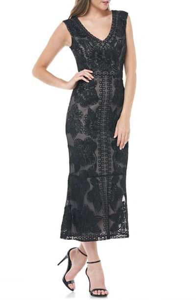 Shop Js Collections Beaded V-neck Midi Dress In Black Nude