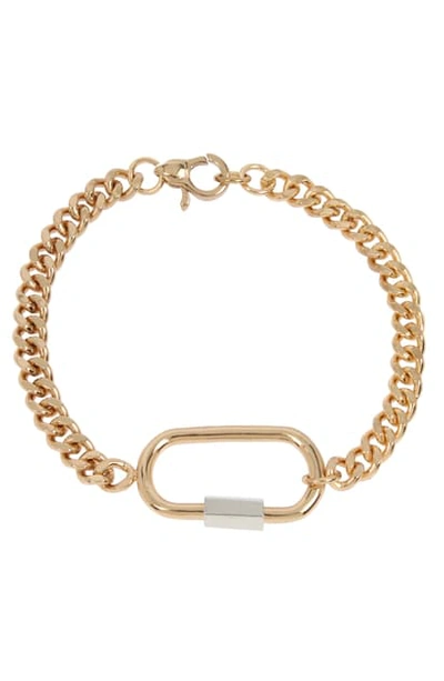 Shop Allsaints Carabiner Curb Link Bracelet In Gold/ Silver