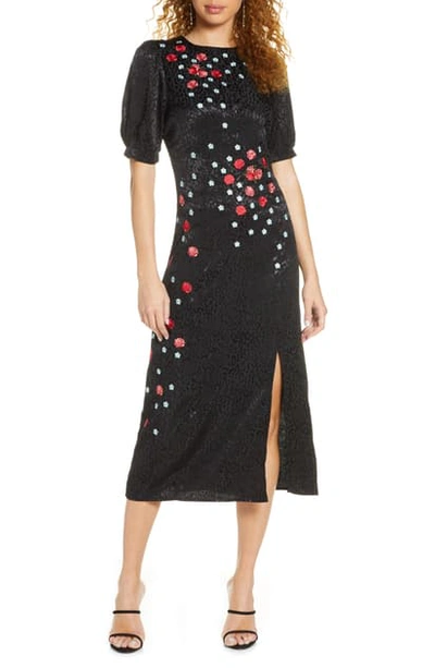 Shop Foxiedox Blythe Embroidered Midi Dress In Black Multi