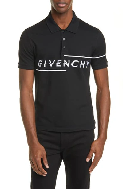 Shop Givenchy Fractured Logo Embroidered Pique Polo In Black
