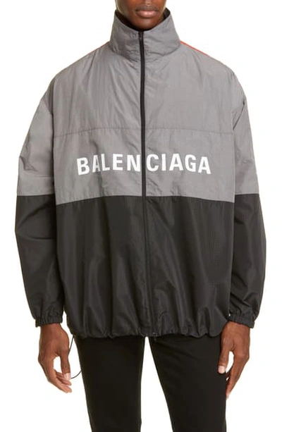 Shop Balenciaga Tricolor Windbreaker In Elephant