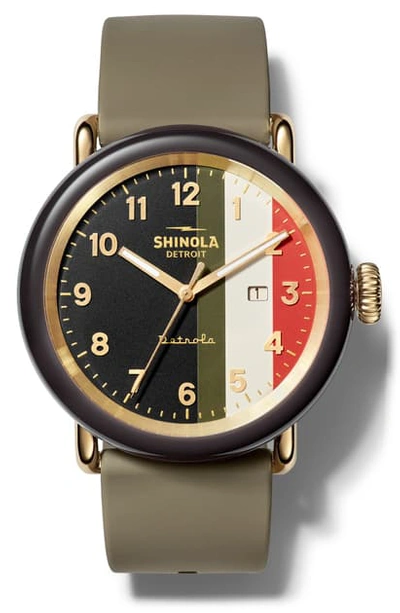 Shop Shinola Detrola Silicone Strap Watch, 43mm In Khaki/ Cream/ Red/ Charcoal