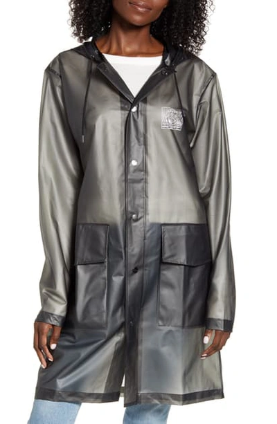 Shop Rains X Peanuts Waterproof Hooded Raincoat In Foggy Black