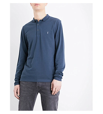 Shop Allsaints Reform Cotton-piqué Polo Shirt In Lead Blue