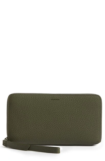 Shop Allsaints Fetch Leather Phone Wristlet In Khaki Green