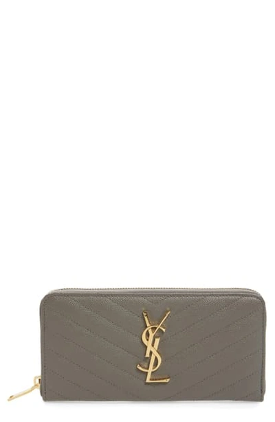 Shop Saint Laurent 'monogram' Quilted Leather Wallet In Fog
