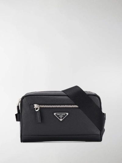 Shop Prada Triangle Logo Belt Bag In Black