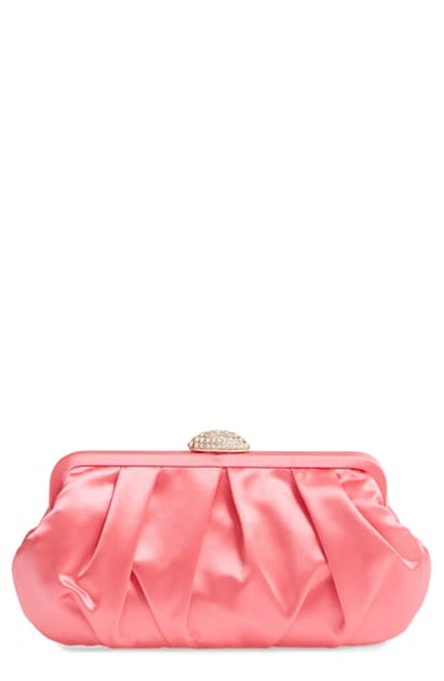 Shop Nina Concord Pleated Satin Frame Clutch In Strawberry Punch