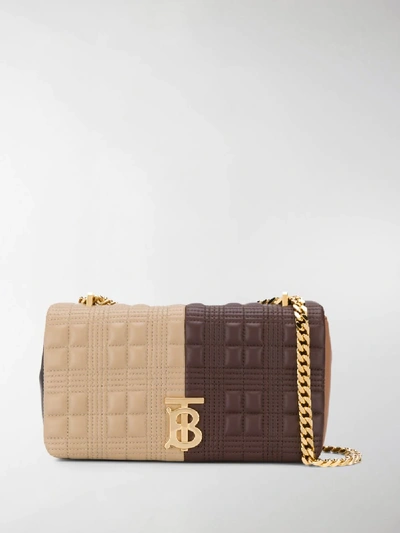 Shop Burberry Small Quilted Colour-block Lola Bag In Brown