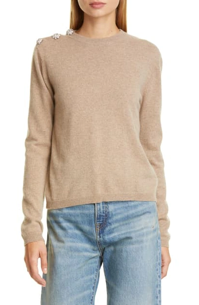 Shop Ganni Crystal Button Cashmere Sweater In Tannin