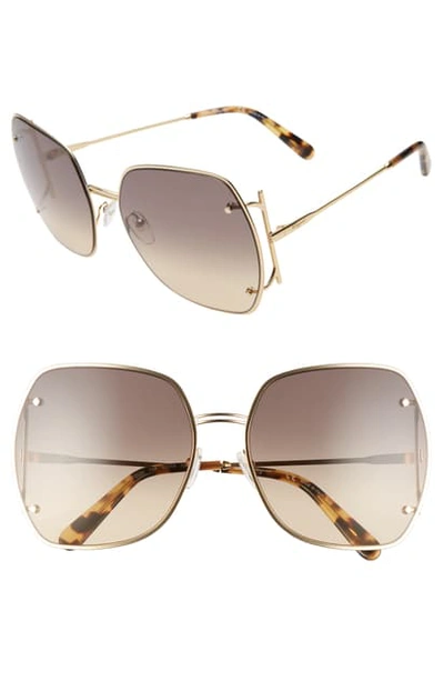 Shop Ferragamo Gancio 62mm Gradient Square Sunglasses In Gold/ Brown Sand