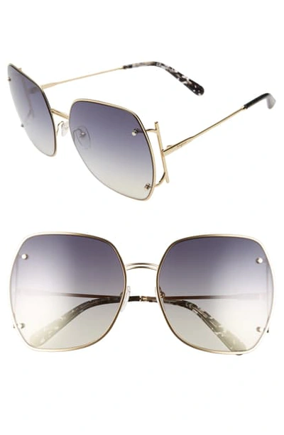 Shop Ferragamo Gancio 62mm Gradient Square Sunglasses In Gold/ Grey Gradient Flash