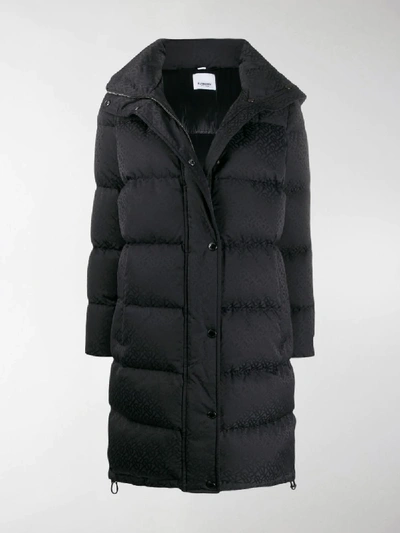 Shop Burberry Detachable Hood Monogram Puffer Coat In Black